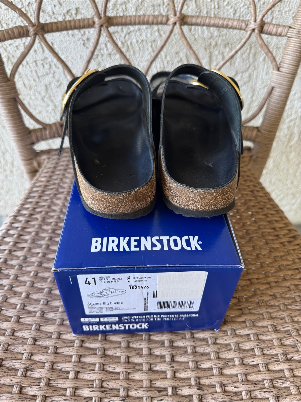 Birkenstock Arizona Big Buckle Sandals in Black with Gold Buckles - Picture 4 of 10
